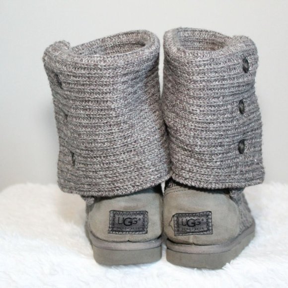UGG Classic Cardy Button Detailed Sweater Knit Boots 5819 Gray Size 8 H12130 - Picture 4 of 11